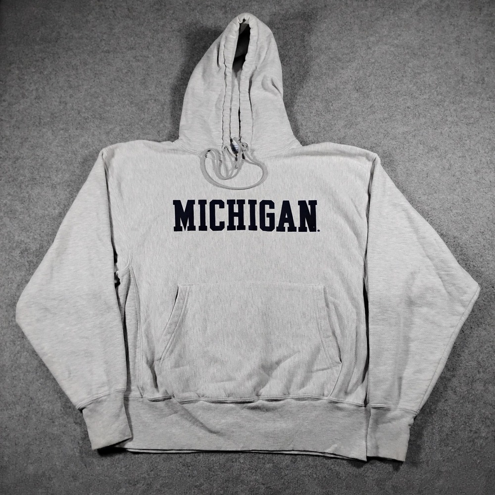 Champion Reverse Weave Men L Gray Michigan Wolverines Pullover Hoodie Sweatshirt